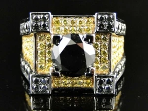 4Ct Round Lab-Created Black Diamond & Citrine MAN'S Ring 14k Yellow Gold Finish - Picture 1 of 5