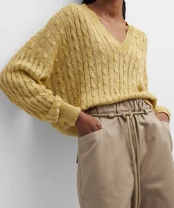 New Brunello Cucinelli $1995 XL IT/fit 10-16US Linen/Sequins Cable Knit Pullover - Picture 1 of 24