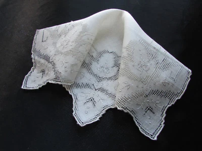 Pañuelo de boda vintage crema bordado hilo abierto trabajo "sin usar" Foto 1 de 4