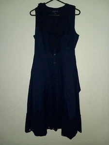 Jones New York JNY Navy Blue Eyelet Ruffle Collar Shirt Dress Sheath Sz 8 ~ CUTE - Picture 1 of 5
