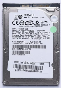 Hitachi 160GB SATA 2.5" Laptop HDD Model HTS542516K9A300 P/N 0A54964 - Picture 1 of 2