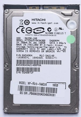 Hitachi 160GB SATA 2.5" Laptop HDD Model HTS542516K9A300 P/N 0A54964 - Image 1 of 2