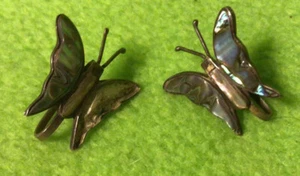 VTG~ Ear Rings ~ Mexico 112 Sterling Silver ~ Abalone Butterfly ~ Screw Back - Picture 1 of 9