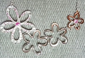 SAQ Floral Rhinestone 17 1/2" Necklace +extension silver tone pink s32pb26bx1-23 - Picture 1 of 4
