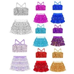Set paillettes tuta bambina danza danza performance outfit pantaloncini moderno - Foto 1 di 65