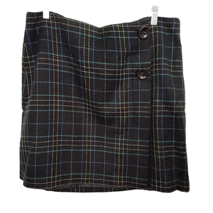 Relativity schwarz karierter Rock Damen 14 P dunkel Academia Faux Wickeloptik gefüttert - Bild 1 von 8