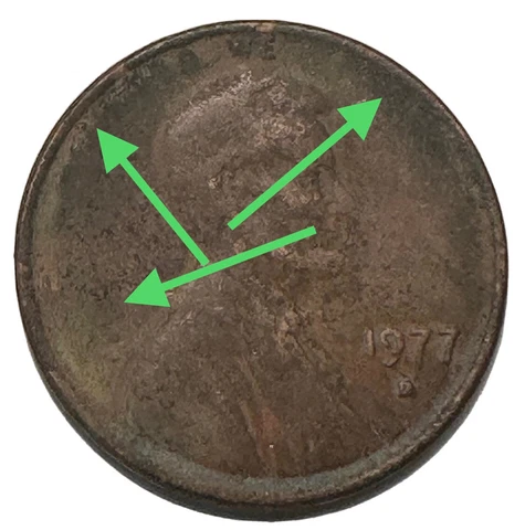 1977D One Cent Penny Struck Through Grease Error Liberty In Trust Missing Cover