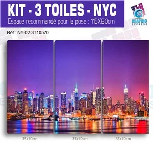 105x70cm- Kit 3 TOILES IMPRIMEE TABLEAU DECORATION - NEW YORK-NY-02 -3T10570 - Foto 1 di 7