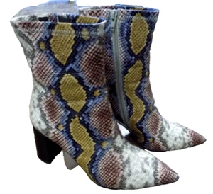 Jeffrey Campbell Leather Snake 3" chunky Heels Boots Multicolor EUC Sz 10 Coma 3 - Picture 1 of 11