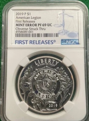 2019 American Legion First Release , Mint Error , Struck Thru - PF69UC - T32 - Image 1 of 3