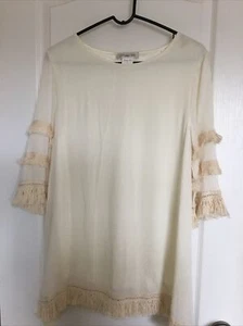 PAISLEY VINE Ivory Dress Tiered Tasseled 3/4 Sleeves Polyester Sz S NWT - Picture 1 of 6
