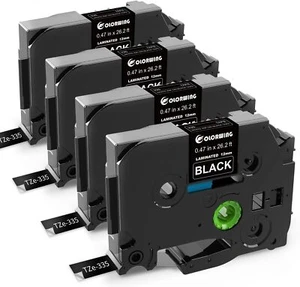 Cinta de etiqueta compatible 4 piezas TZe-335 para Brother P-touch PT-D210, blanca sobre negra - Imagen 1 de 10
