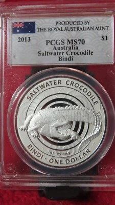 2013 Australia Saltwater Crocodile Bidni .999 Silver Coin PCGS MS70 - Image 1 of 4