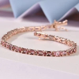 Natural Blush Pink Tourmaline Tennis Bracelet in Rose Gold Sterling Silver - Picture 1 of 4