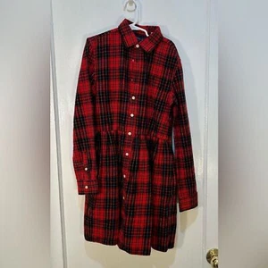 Ralph Lauren Girls Sz 12 Red Plaid Dress Long Sleeve 100% Cotton Tartan Blue Lbl - Picture 1 of 7
