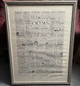 Paul Palnik Excuses 42 Pathetic Attents 18 x 24 impresión firmada enmarcada de colección 1985 - Imagen 1 de 9