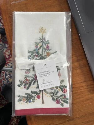 Pottery Barn Disney Holiday towel Christmas Country Tree gift party SET 2 NEW / - Image 1 of 4