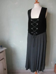 Trachtenkleid schwarz / grau wadenlang OT Samt Schnürung  Größe 46 XXXL - Bild 1 von 3