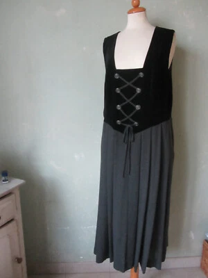 Trachtenkleid schwarz / grau wadenlang OT Samt Schnürung  Größe 46 XXXL - Bild 1 von 3