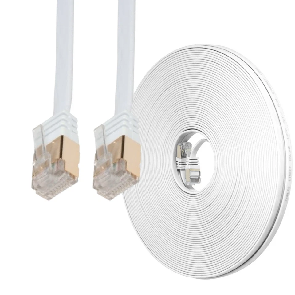 100FT CAT7 CAT 7 Flat Cable Shielded U/FTP LAN RJ45 Internet Router Patch White - Image 1 of 4