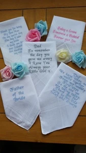 Ladies/Gents Personalised embroidered PLAIN MENS Hankie Mum-Dad wedding - Picture 1 of 3