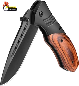 Pocket Knife for Men - 3.46" Sharp Blade Wood Handle Pocket Folding Knives with  - Picture 1 of 12