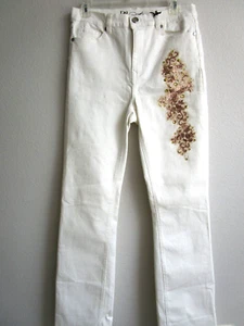DIANE GILMAN IVORY EMBELLISHED BOOT CUT STRETCHY JEANS SIZE 12 - NWT - Picture 1 of 7