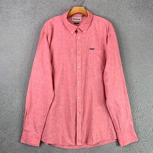 Barbour Shirt Mens XXL Pink Tailored Fit Linen Cotton Beachy Resort Vacation - Picture 1 of 16