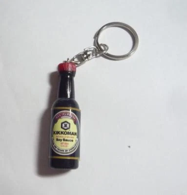 KIKKOMAN Japan SOY SAUCE Bottle KEYCHAIN Keyring Novelty Indonesia 3D 2" Resin - Image 1 of 4
