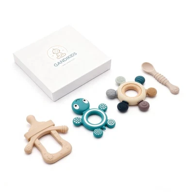 Baby Silicone Teething Ring Teether Gift Set for Boys and Girls Over 3 Months... - Image 1 of 4