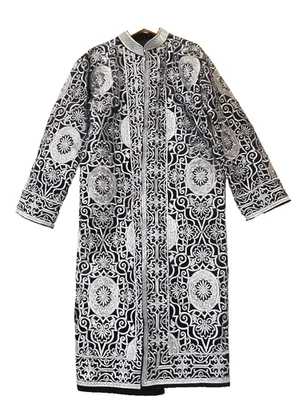 MAJESTIC  UZBEK/TAJIK  MEN'S SILVER ZARDOZI EMBROIDERED CEREMONIAL CHAPPAN - Image 1 of 4