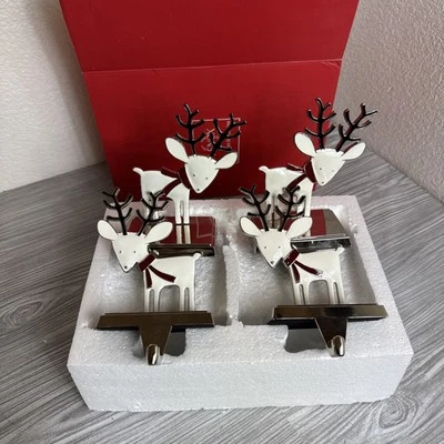 Lenox 4 Blanco Plata Metal Reno Navidad Vacaciones Medias Soporte Foto 1 de 4