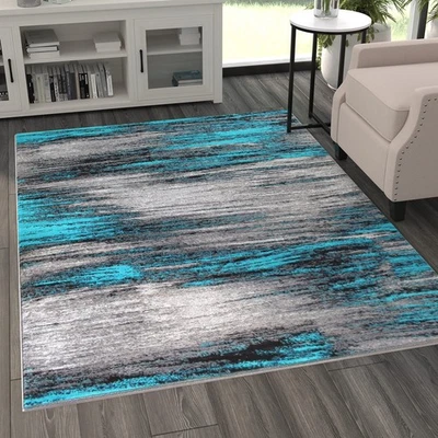 Alfombra contemporánea moderna Masada Trendz Collection 5'x7' en turquesa, gris... Foto 1 de 4