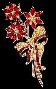 2013 Avon COLLECTIBLE POINSETTIA PIN Gold tone CZ NOS - Picture 1 of 4