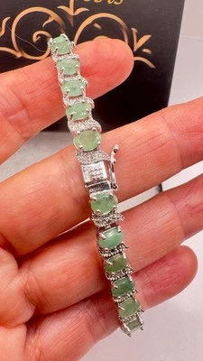 Brazalete Tenis Vintage Hecho a Mano Real Verde Esmeralda Acabado Rodio Plata Esterlina Foto 1 de 4