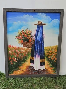 Ölgemälde einer Frau / Korb mit Blumen 21" L x 17,5" B x 5/8" H Mehrfarbig - Bild 1 von 13