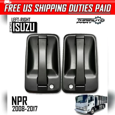 Pair LR Outer Door Handle Exterior Black For Isuzu NPR NPR-HD NQR NRR 2008-2017 - Image 1 of 4