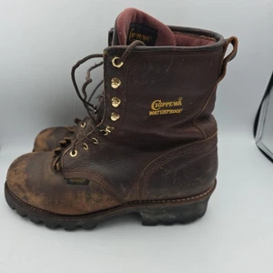 Vintage Chippewa Brown Leather Logger Boots Soft Toe Mens Size 11 W - Picture 1 of 11