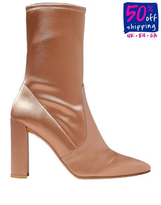 PVP €515 STUART WEITZMAN Botines de satén US10 EU40.5 UK7.5 Tacón Calcetín Como Foto 1 de 4