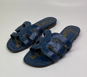 EUC Sam Edelman Bay Slide Flats Blue Patent Leather Sandal Size 6.5 M - Picture 1 of 8