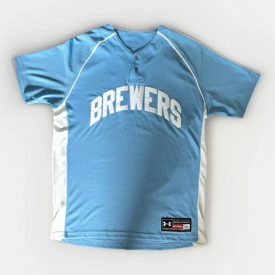Camiseta deportiva de béisbol Under Armour auténtica de los Cerveceros azul en polvo talla grande Foto 1 de 4