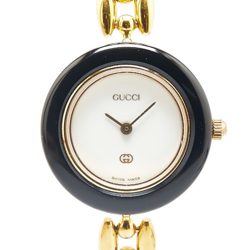 Orologio Gucci lunetta cambio quarzo quadrante bianco oro nero donna quadrante tondo 15 5 cm