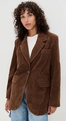 FREE PEOPLE МЫ БЕСПЛАТНЫЙ КОРИЧНЕВЫЙ МЕДВЕДЬ БУМАГИ ВЫРЕЗАТЬ ВЕГАНСКИЙ ИСКУССТВЕННОЙ ЗАМШИ BLAZER КУРТКА M - Изображение 1 из 4