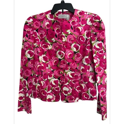 Chaqueta Blazer Adrianna PAPELL Vintage Rosa Floral Algodón Para Mujer Talla 8 Nueva Con Etiquetas Foto 1 de 4