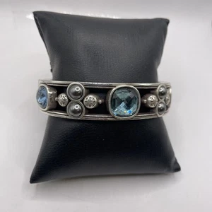 Brighton Silver Tone w/ Blue Gem Stone Magnetic Closure Bangle Bracelet (63.39g) - Picture 1 of 11