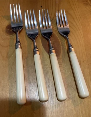 真品象牙色复古 Stanley Roberts Spectrum 不锈钢韩国 4 件餐具叉 — 第 1/4 张图片
