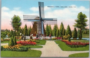 Vintage 1940s HOLLAND, Michigan Postcard "WINDMILL PARK" - KROPP Linen / Unused - Picture 1 of 2