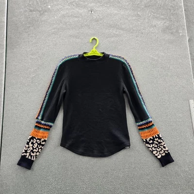 Camisa Free People Mujer L Negra Estampado Animal Cambiarla Crochet Ribete Térmico Foto 1 de 4