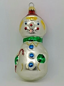 Kurt Adler ornamento pupazzo di neve che tiene canna di caramelle vetro soffiato - Foto 1 di 6