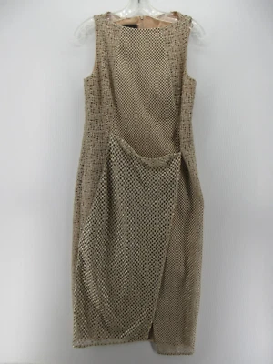 Vestido Akris Feminino 6 Bainha Marrom Envoltório Metálico Drapeado Festa Coquetéis Forrado de Seda - Imagem 1 de 4